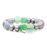 TerrAquatic Stephen Dweck 925 Silver Pearl, Chrysoprase, Fluorite and Aquamarine Stretch Bracelet in Sterling Silver