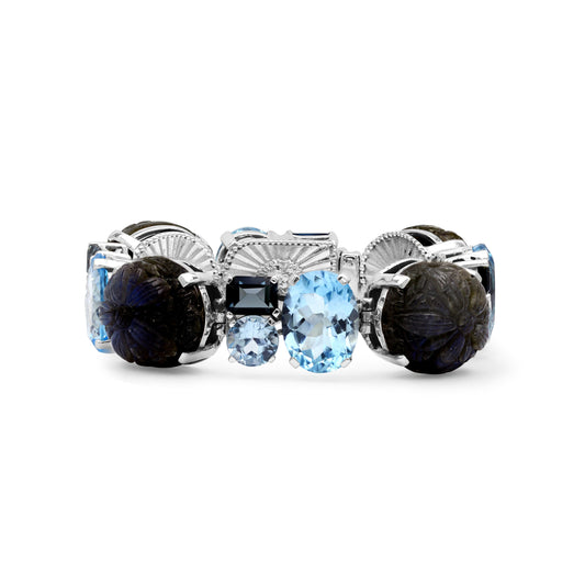 Terraquatic Hand Carved Labradorite London and Sky Blue Topaz Bracelet in Sterling Silver