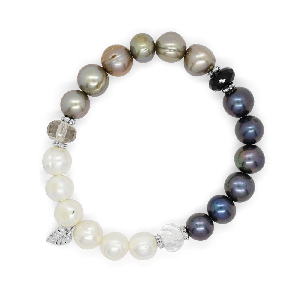 TerrAquatic 111.95ct Multi-Hued Pearls Black Onyx Natural and Smoky Quartz Bracelet in Sterling Silver-60MM