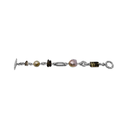 Terraquatic Smoky Quartz and Pearl Bracelet in Sterling Silver