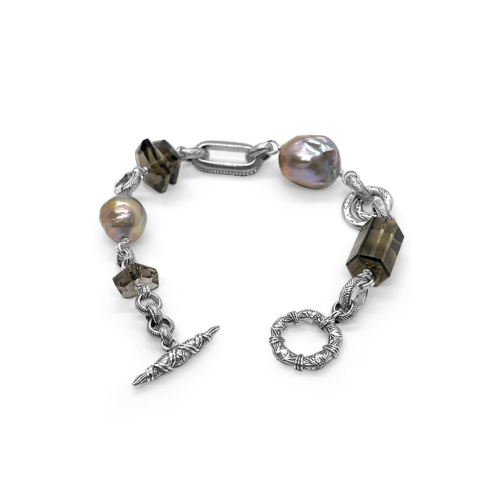 Terraquatic Smoky Quartz and Pearl Bracelet in Sterling Silver