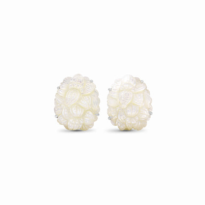 Carventurous Hand Carved Mother of Pearl Earrings in Sculpted Sterling Silver