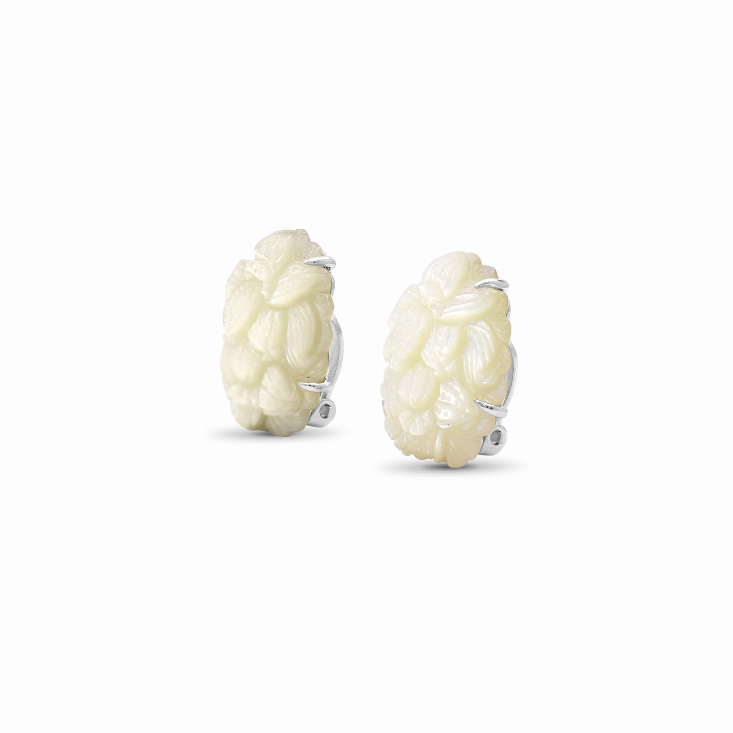 Carventurous Hand Carved Mother of Pearl Earrings in Sculpted Sterling Silver