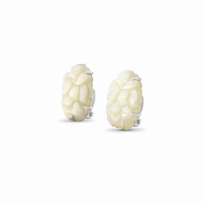 Carventurous Hand Carved Mother of Pearl Earrings in Sculpted Sterling Silver