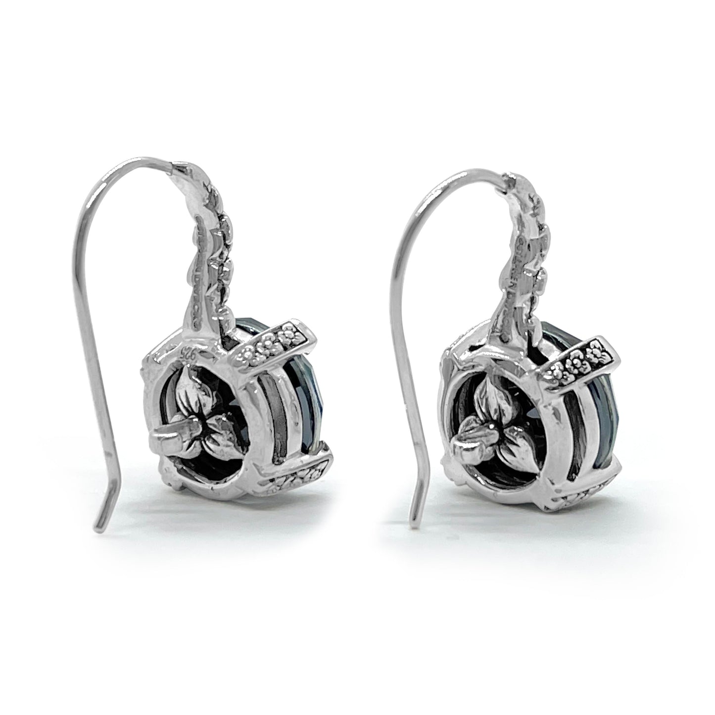 Garden of Stephen 12MM Round Faceted Mother of Pearl and Hematite Hook Earring with Engraved Sterling Silver