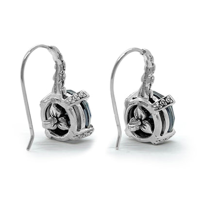 Garden of Stephen 12MM Round Faceted Mother of Pearl and Hematite Hook Earring with Engraved Sterling Silver