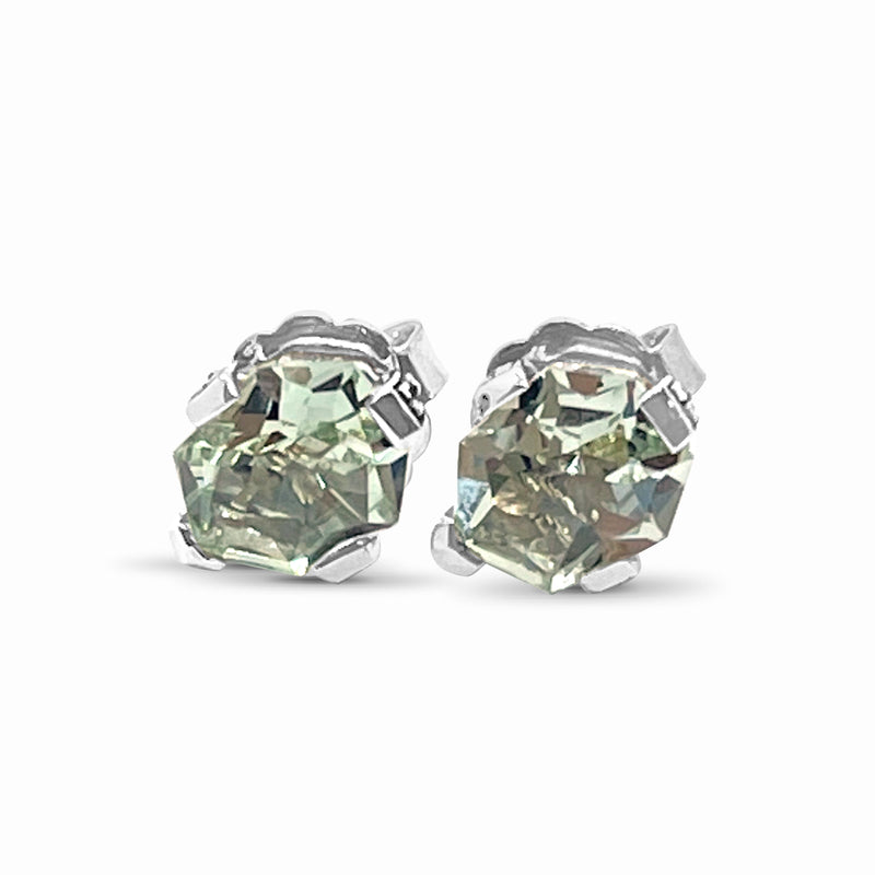 Garden of Stephen 925 Green Amethyst Stud Earrings in Sterling Silver