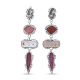 Garden of Stephen Natural Quartz Mother of Pearl Garnet Lepidocrocite and Ruby Dangle Earrings in Sterling Silver