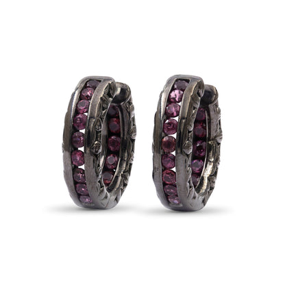 Garden of Stephen Rhodolite Garnet Hoop Earrings in Sterling Silver