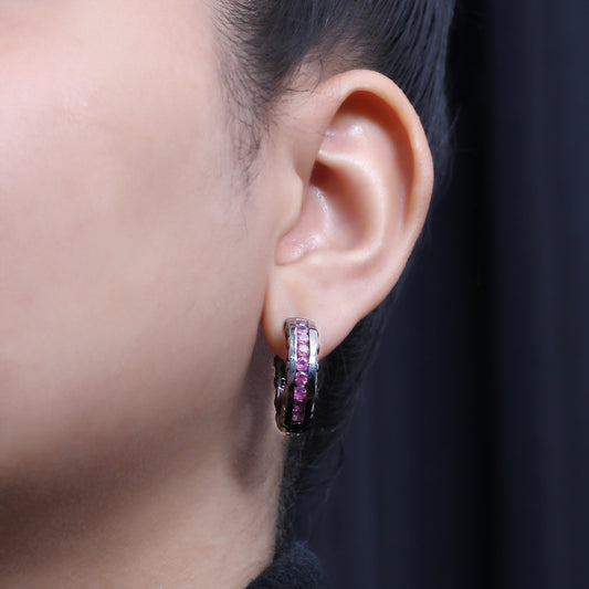 Garden of Stephen Rhodolite Garnet Hoop Earrings in Sterling Silver