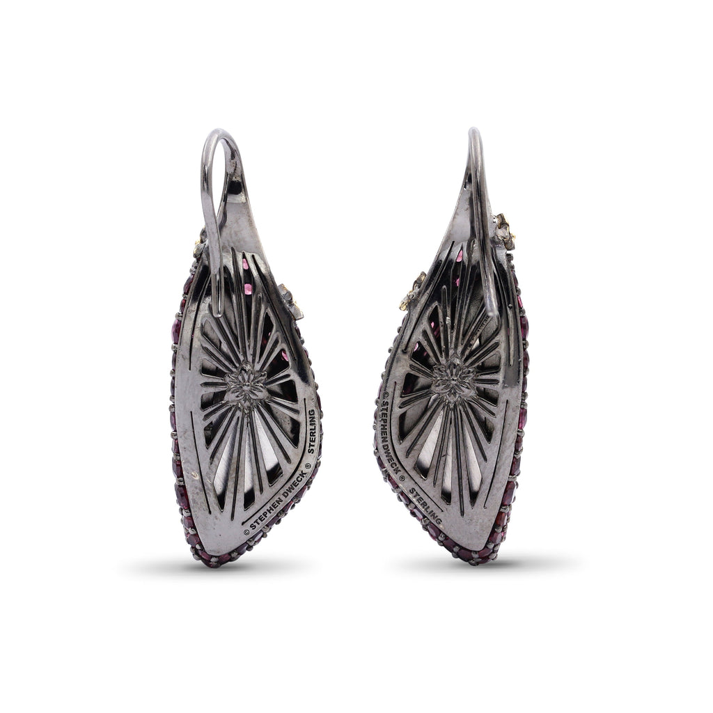Garden of Stephen Natural Quartz Mother of Pearl and Rhodolite Garnet Earrings in Sterling Silver with 18K Gold Flowers