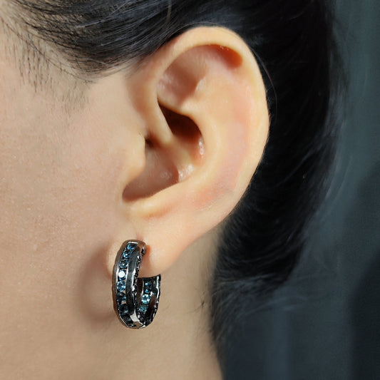 Garden of Stephen London Blue Topaz Hoop Earring in Sterling Silver