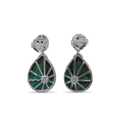 Garden of Stephen Natural Quartz Green Agate and Malachite Mosaic Earring in Sterling Silver