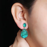 Garden of Stephen Natural Quartz Green Agate and Malachite Mosaic Earring in Sterling Silver