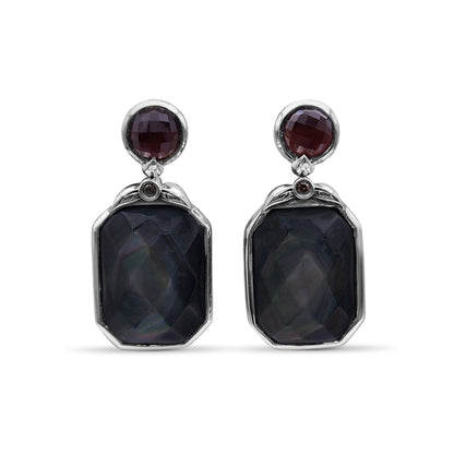 Garden of Stephen Smoky Quartz MOP Hand Tahitian MOP Facet and Diamond 0.05ct Earring in Sterling Silver