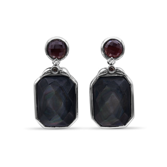Garden of Stephen Smoky Quartz MOP Hand Tahitian MOP Facet and Diamond 0.05ct Earring in Sterling Silver