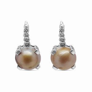 Pearlicious 12MM Gold Mabe Pearl Hook Earring with Engraved Sterling Silver