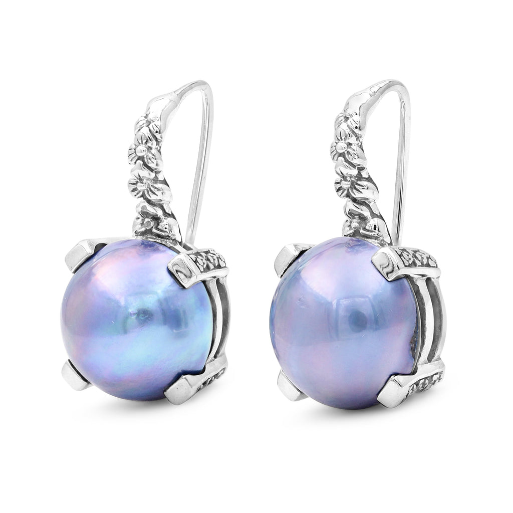 Pearlicious 12MM Round Sea Blue Pearl Earrings in Sterling Silver