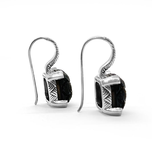 Carventurous Hand Carved Mother of Pearl Earrings in Sterling Silver