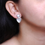 Carventurous White Pearl Hand Carved Natural Quartz and Mother of Pearl Clip Earrings in Sterling Silver