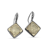 Carventurous internally Carved Natural Quartz Gold Lining Square Pyramid Earrings in Sterling Silver