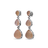 Carventurous Hand Carved Natural Quartz and Morganite Earrings in Sterling Silver