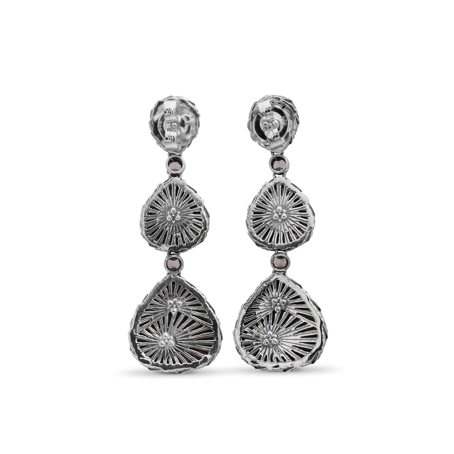 Carventurous Hand Carved Natural Quartz and Morganite Earrings in Sterling Silver
