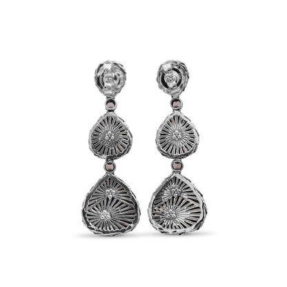 Carventurous Hand Carved Natural Quartz and Morganite Earrings in Sterling Silver