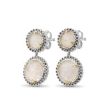 Carventurous Internally Carved Natural Quartz Gold Lining with Champagne Diamonds Earrings in Sterling Silver with 18K Gold Flowers