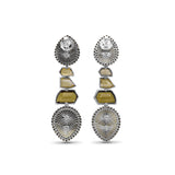 Carventurous Internally Carved Natural Quartz Gold Lining and Citrine Earring in Sterling Silver with Champagne Diamonds and 18K Gold Flowers