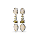 Carventurous Internally Carved Natural Quartz Gold Lining and Citrine Earring in Sterling Silver with Champagne Diamonds and 18K Gold Flowers