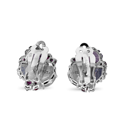 Rockrageous Amethyst Rhodolite Garnet Pink Tourmaline Lavender Moon Quartz and Mabe Pearl Clip Earrings in Sterling Silver