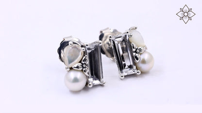 Rockragous Faceted Rock Crystal, Natural Pearl, Mother of Pearl set in Sterling Silver