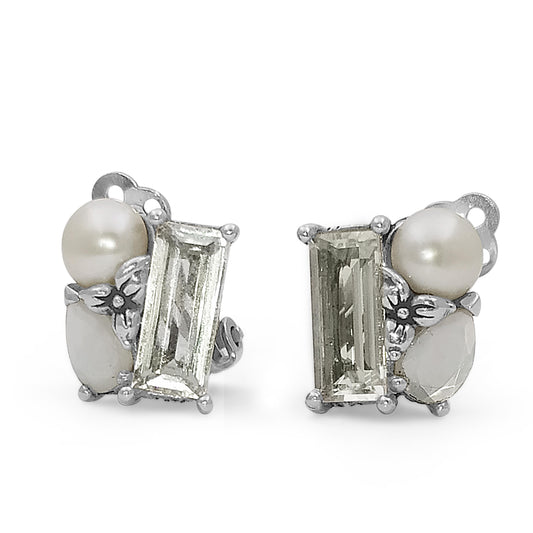 Rockragous Faceted Rock Crystal, Natural Pearl, Mother of Pearl set in Sterling Silver