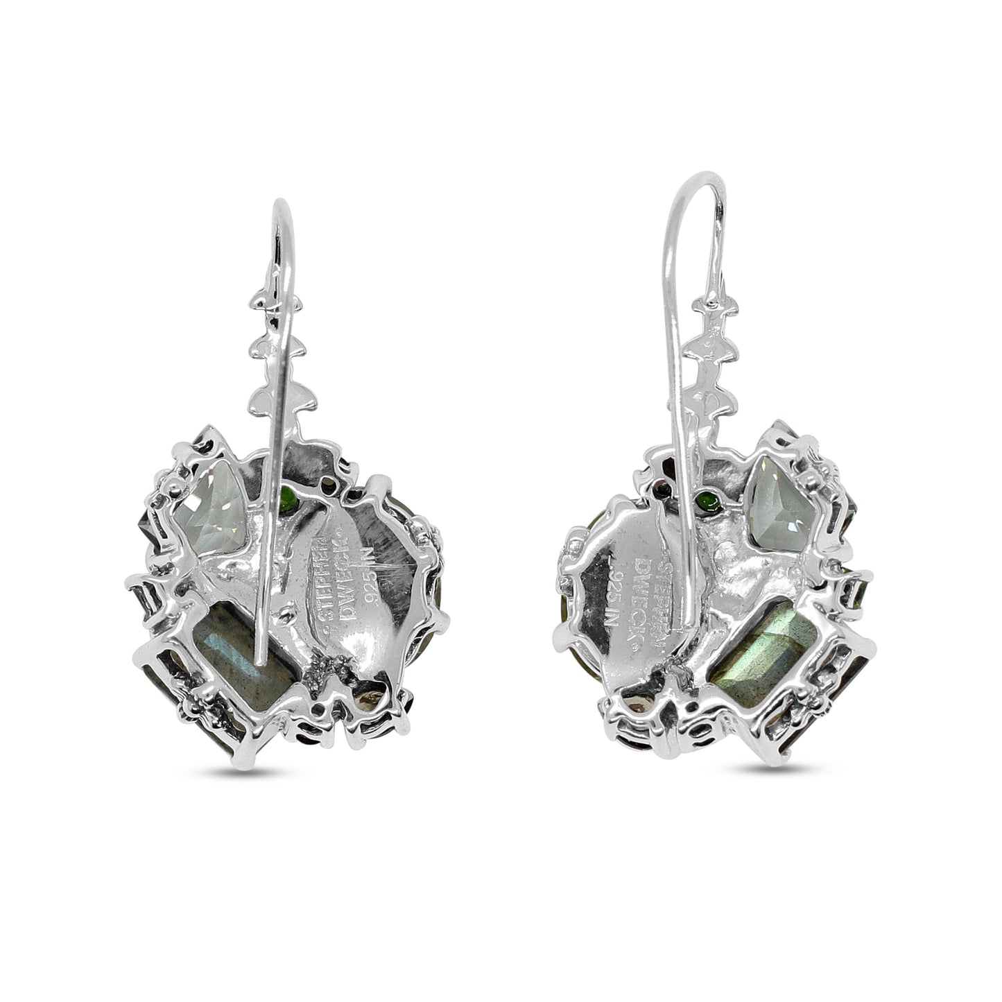Rockrageous Gold Hair Rutilated Quartz Labradorite Green Prasiolite Peridot Chrome Diopside and Smoky Quartz Earrings in Sterling Silver