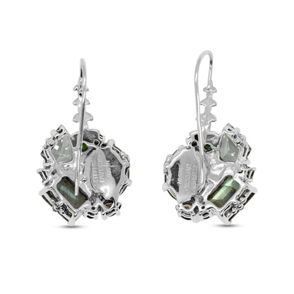 Rockrageous Gold Hair Rutilated Quartz Labradorite Green Prasiolite Peridot Chrome Diopside and Smoky Quartz Earrings in Sterling Silver