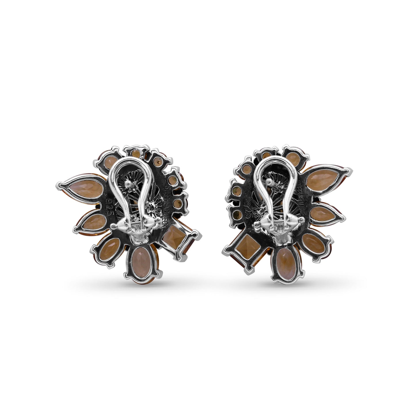 Rockrageous Hand Carved Natural Quartz Gold Lining Citrine Smoky Cognac and Champagne Quartz Earring in Sterling Silver