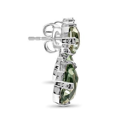 Galactical Freeform Drop Earrings in Green Amethyst and Engraved Sterling Silver