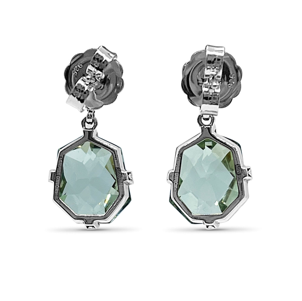 Galactical Freeform Drop Earrings in Green Amethyst and Engraved Sterling Silver