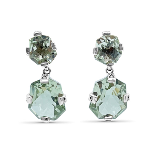 Galactical Freeform Drop Earrings in Green Amethyst and Engraved Sterling Silver
