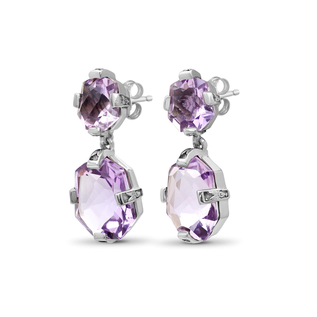 Galactical Faceted Galactical Amethyst Double Drop Earrings in Sterling Silver