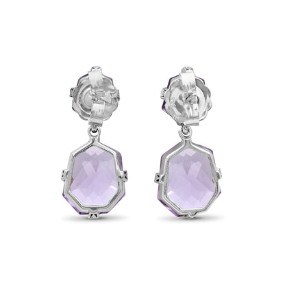Galactical Faceted Galactical Amethyst Double Drop Earrings in Sterling Silver