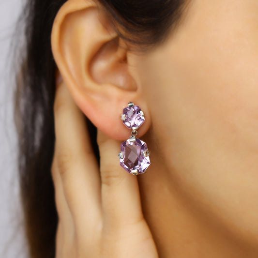 Galactical Faceted Galactical Amethyst Double Drop Earrings in Sterling Silver