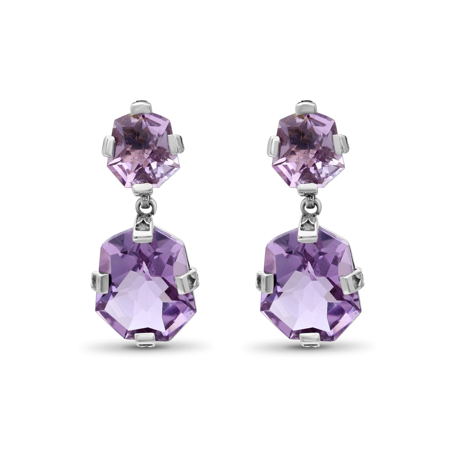 Galactical Faceted Galactical Amethyst Double Drop Earrings in Sterling Silver