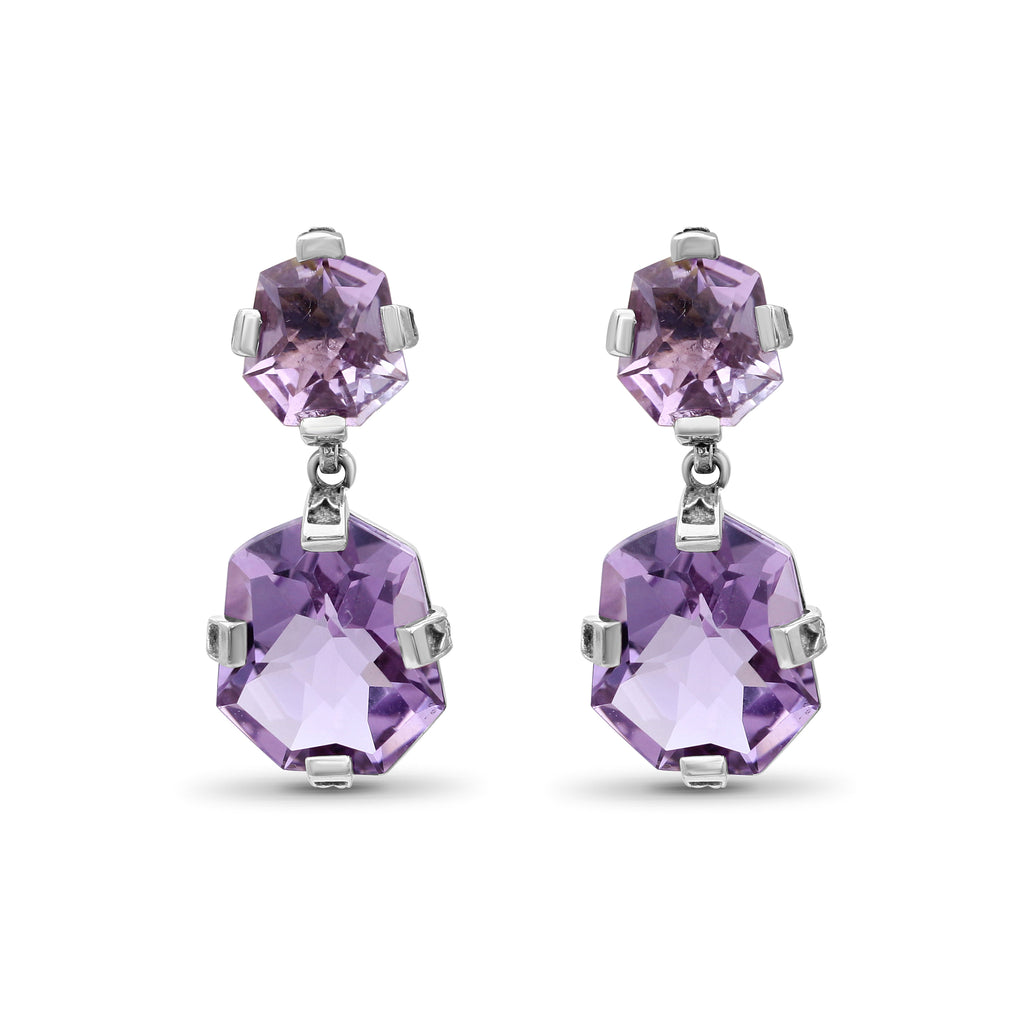 Galactical Faceted Galactical Amethyst Double Drop Earrings in Sterling Silver
