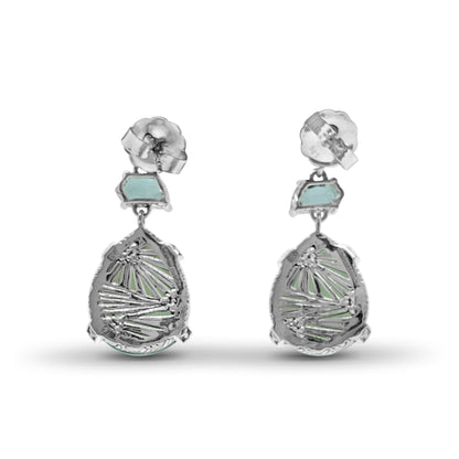 Galactical Green Prasiolite Natural Quartz Mother of Pearl and Green Serpentine Jade Earrings in Sterling Silver