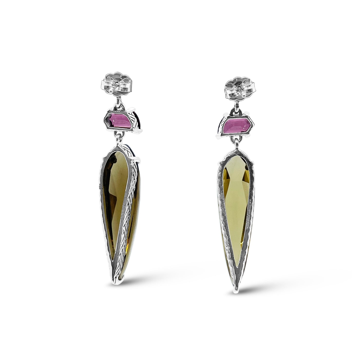 Galactical Rhodolite Garnet Cognac Quartz Earrings in Sterling Silver