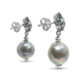 Galactical Freeform Green Amethyst and Silver Baroque Pearl Drop Earrings in Sterling Silver