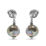 Galactical Freeform Green Amethyst and Silver Baroque Pearl Drop Earrings in Sterling Silver