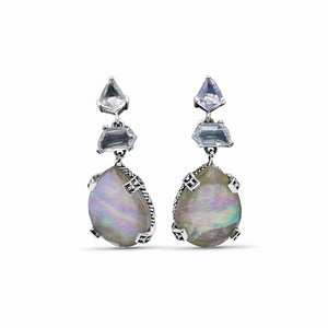 Galactical Moonstone Natural Quartz and Mother of Pearl Drop Earrings in Sterling Silver